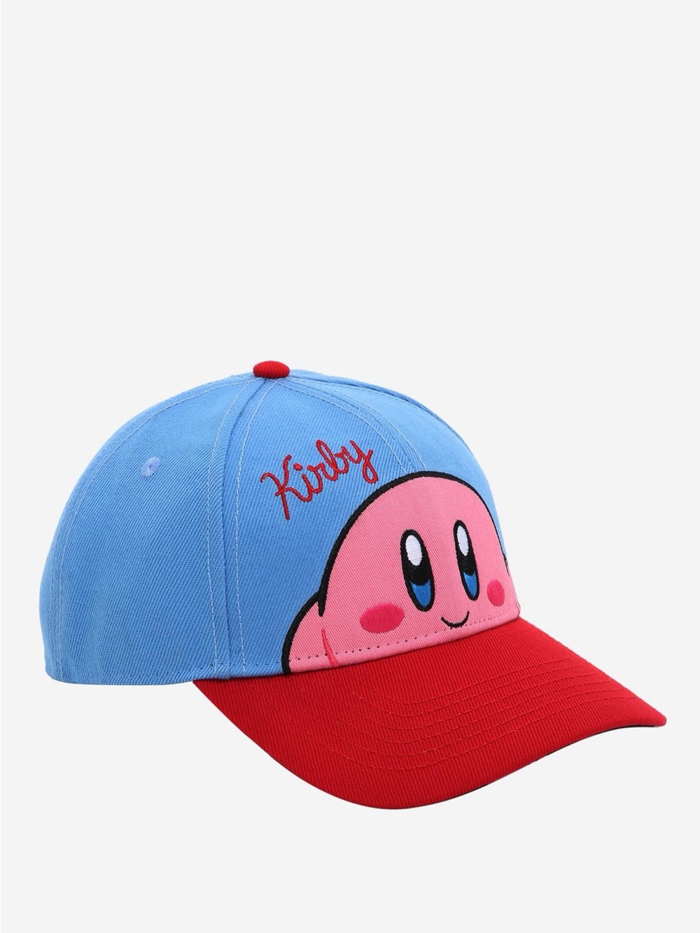 Kirby Peeking Snapback Hat Adult Blue & Red Character Baseball Cap